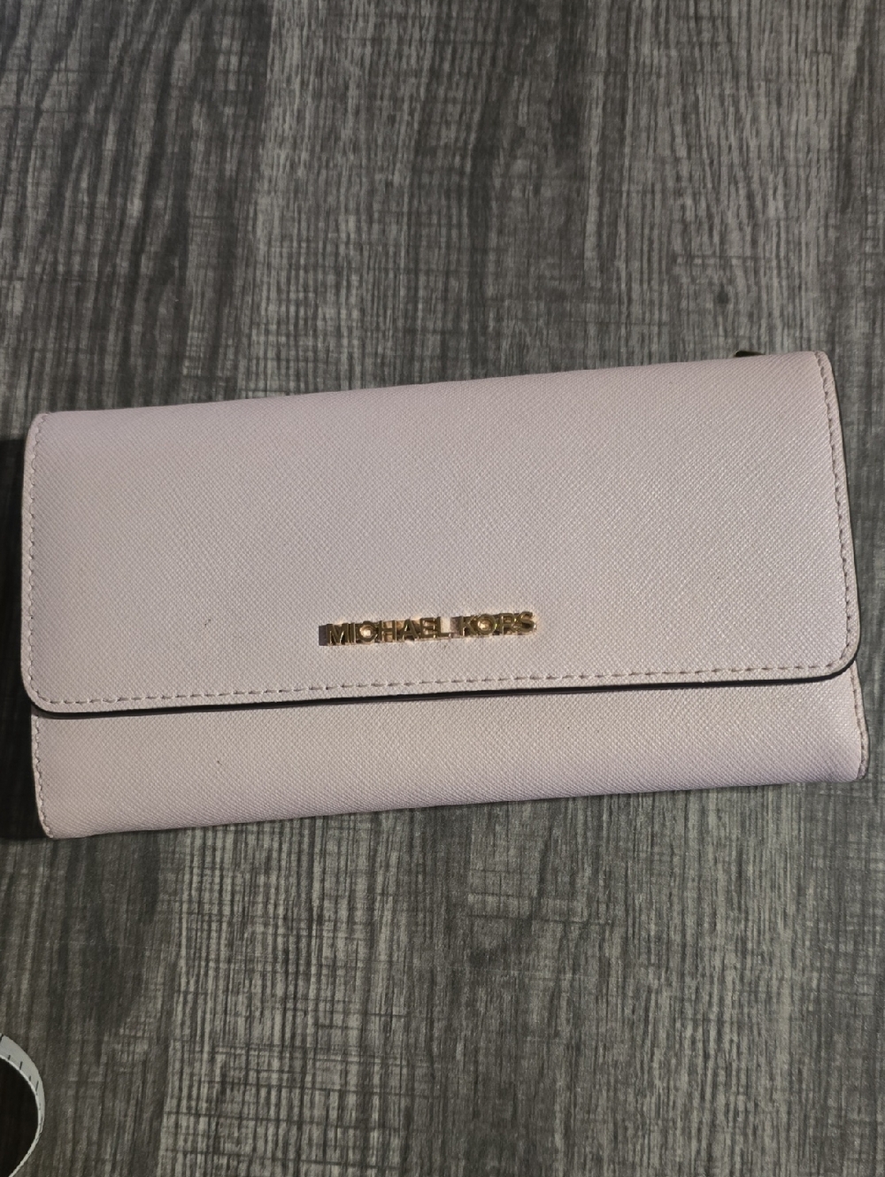 Michael Kors Light Pink Saffiano Fold-Over Wallet with Gold Logo